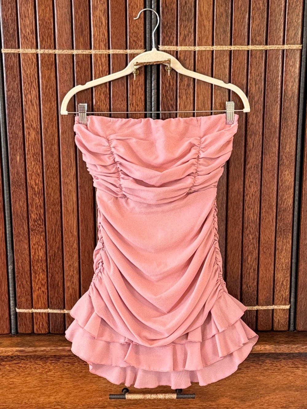 Lucy in the Sky Strapless Bow-Front Ruffled Mini Dress - Dusty Rose